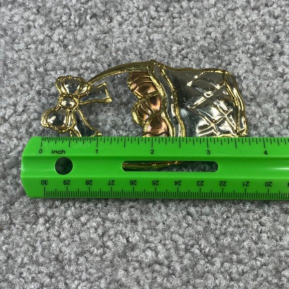 Easter Basket Jewelry Pin Brooch Silver Gold Color Metal Bow Eggs Handle Holiday - Picture 3 of 16